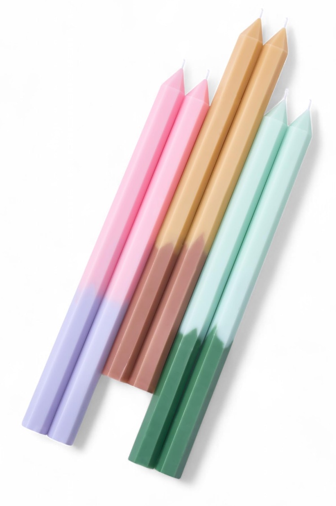 Tall Unscented Hexagonal Multi Color Taper Candles (6 Pack) Smokeless Unscented Taper Candles