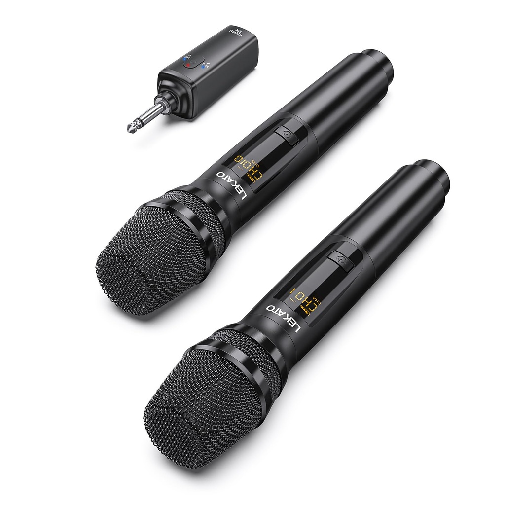 LEKATO 2.4GHz Wireless Microphones,Metal Singing Microphone,Rechargeable Dual Handheld Cordl