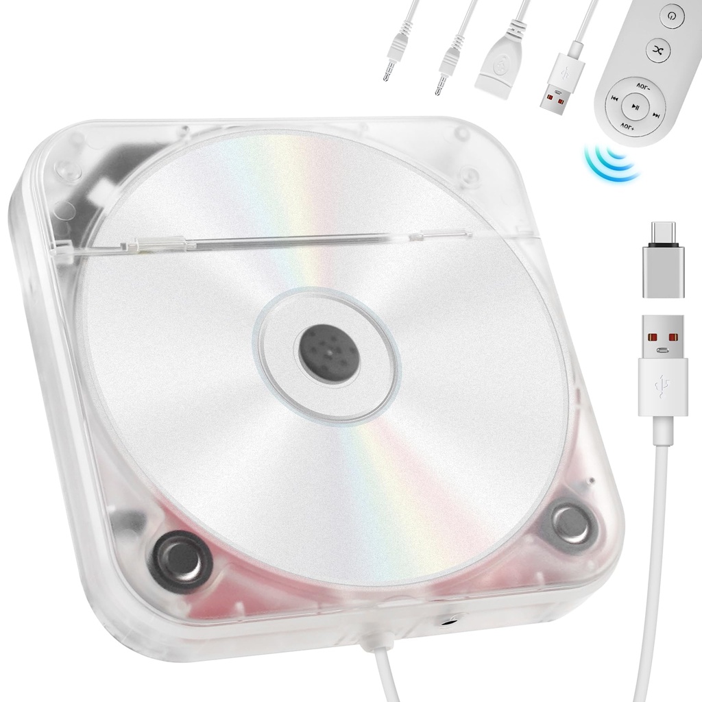 Portable External CD Player for Car USB Port AUX Port, Car CD Player with USB C Adapter 