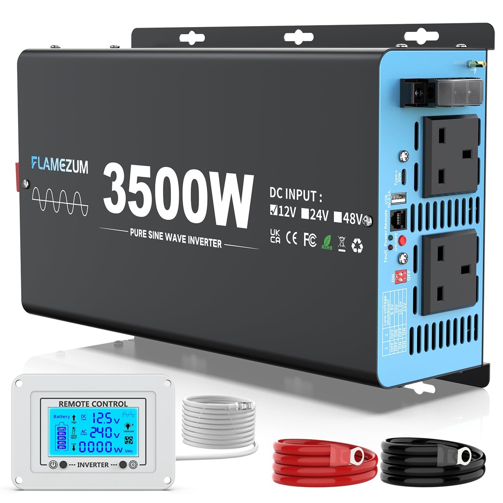 FLAMEZUM 3500w Pure Sine Wave Power Inverter DC 12V to AC 240V Voltage Converter 