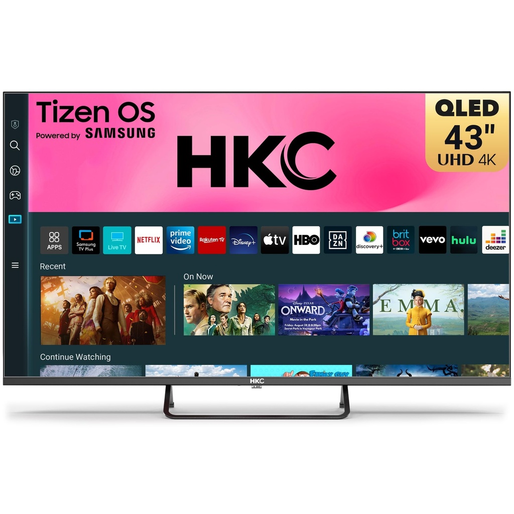 HKC 43 inch 4K QLED Smart TV, Central Stand Design Tizen OS UHD Television with AppleTV+ Netflix