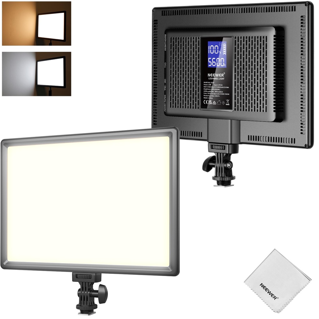NEEWER 192 LED Video Light Panel, 20W Ultra Thin 8000mAh Bi Color Dimmable DSLR Camera 