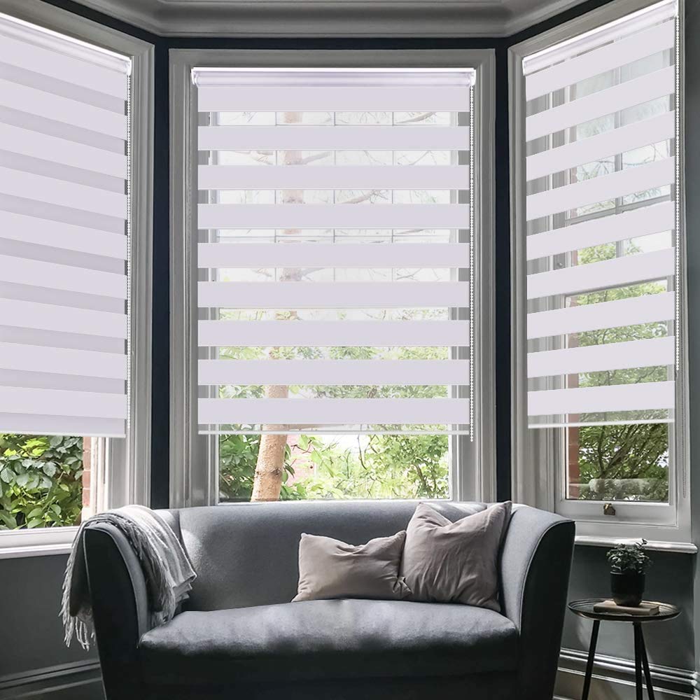 SMONTER Easy Fix Zebra Roller Blind, Day and Night Blinds Curtains with Install Accessories