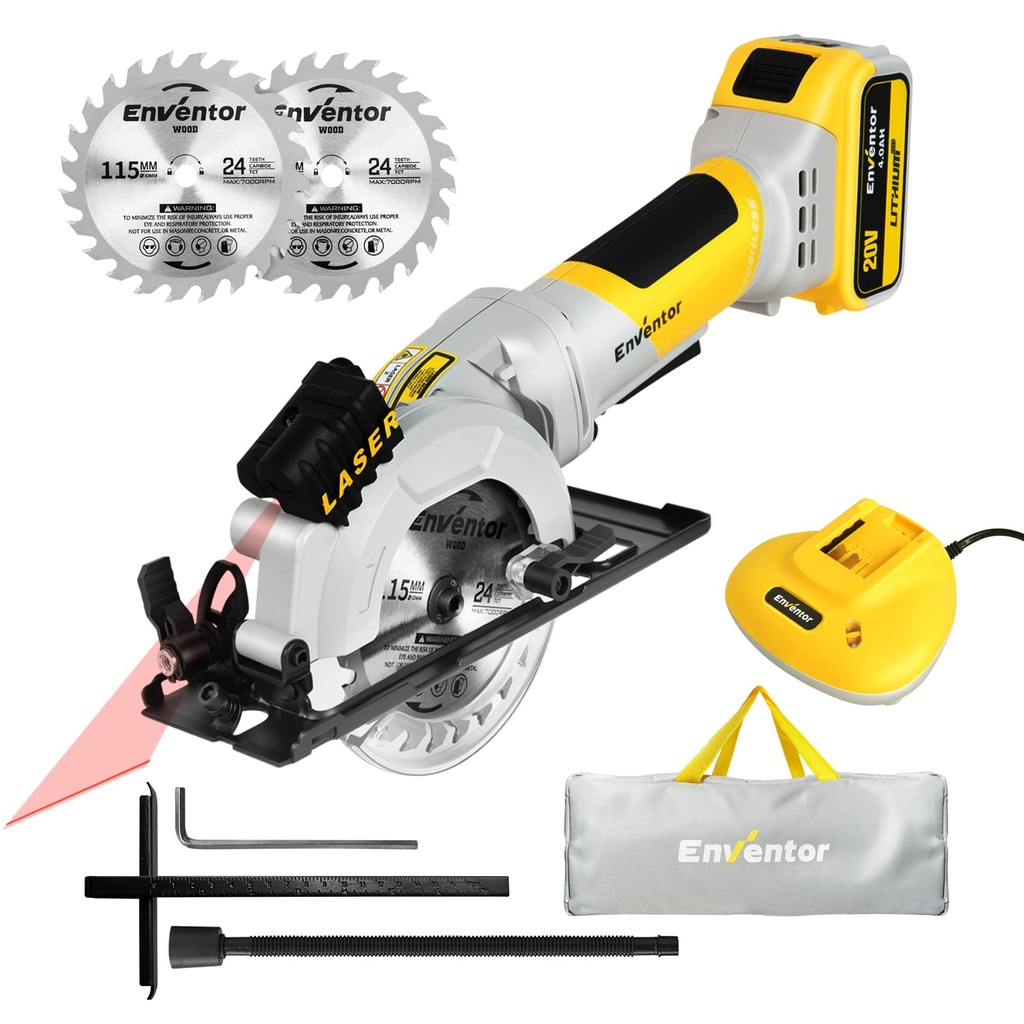 Enventor Brushless Mini Circular Saw, 20V 3800RPM Cordless Mini Circular Saw with 4.0Ah Battery