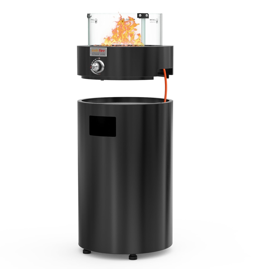 Onlyfire Round Gas Fire Pit, Detachable Outdoor Patio Heater with Lava Rocks, Glass Wind Guard