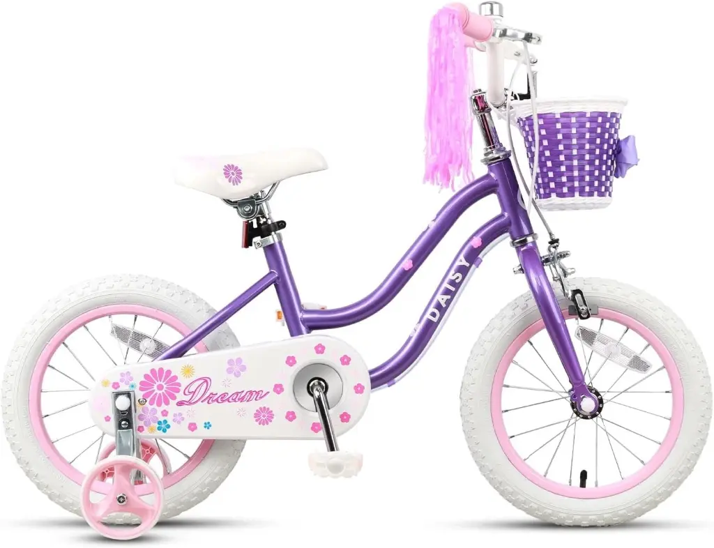 Glerc Bike with Basket and Stabilisers, 16" Wheels Purple, Age 4-7