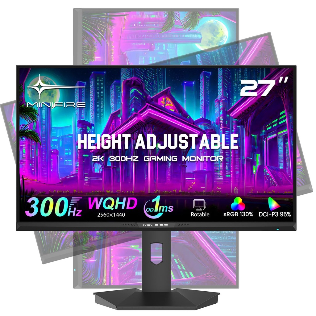 Minifire 27 inch Gaming Monitor, 2560x1440 WQHD 300Hz IPS Panel, DCI-P3 90%, sRGB130%, HDR40