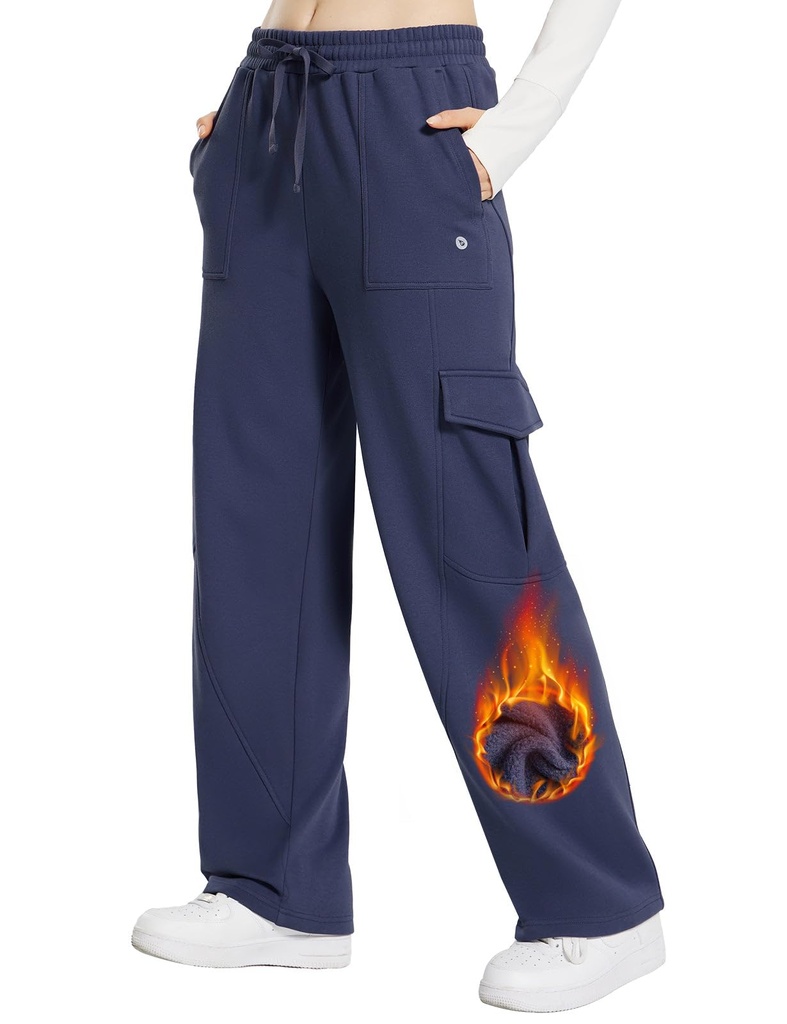 baleaf Women Cargo Trousers Fleece Lined Sweatpants with Pockets Straight High Waisted SIZE M