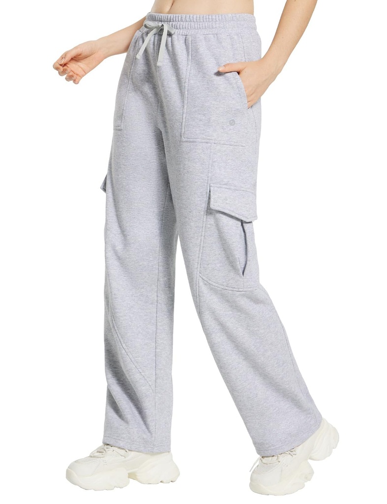 baleaf Women Cargo Trousers Fleece Lined Sweatpants with Pockets Straight High Waisted SIZE L