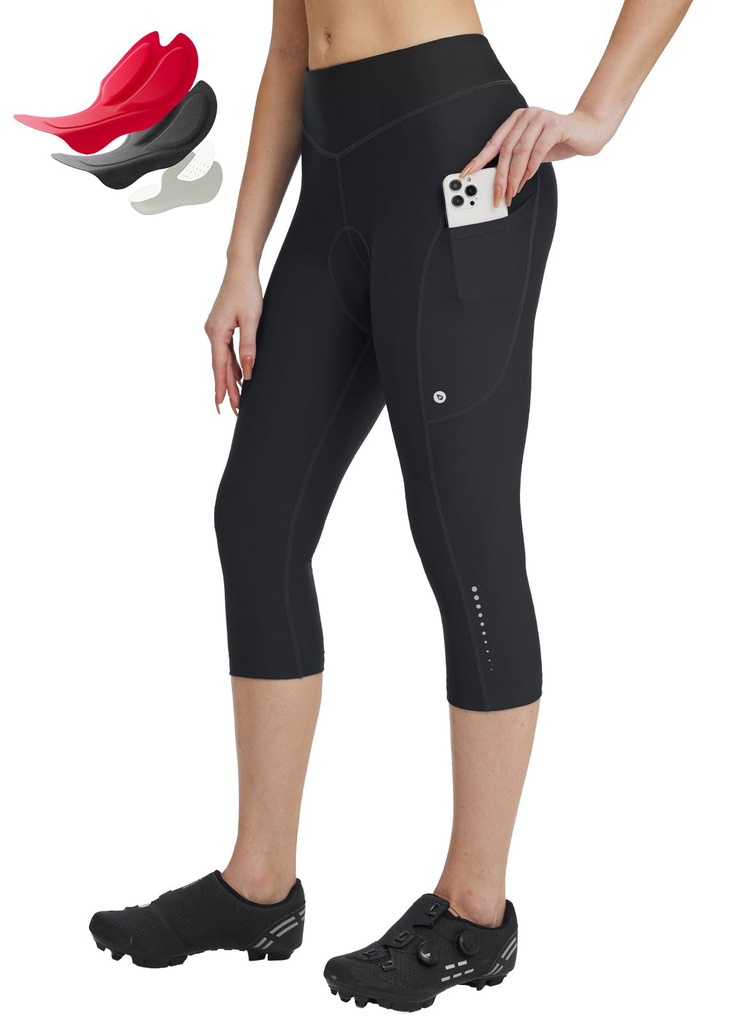 baleaf Women's Bike Pants Lycra Padded 3/4 Cycling Capris Shorts High Waist Biking SIZE M