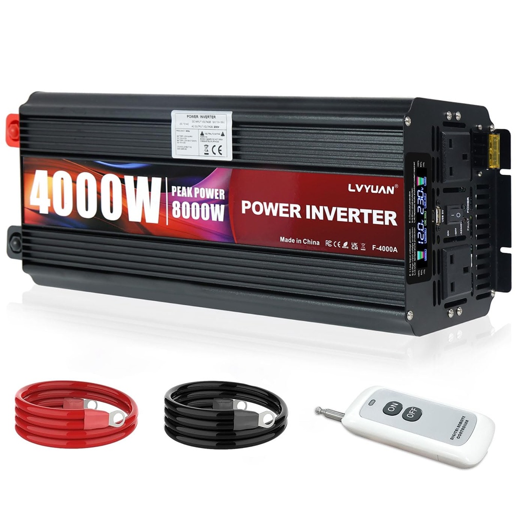 LVYUAN 4000W /8000W Power Inverter DC 12V to 240V Converter with LCD Display, Remote Control
