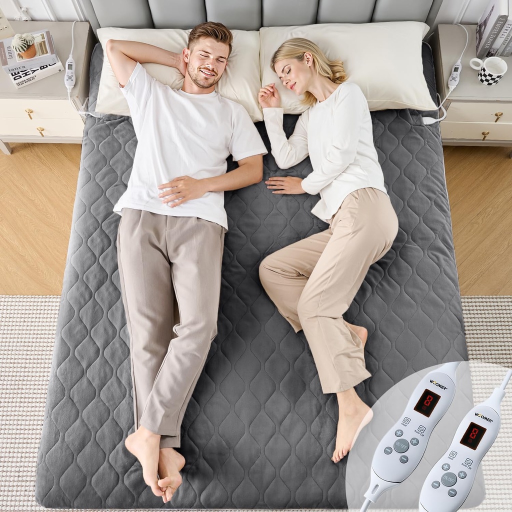 WOOMER Electric Blanket King Size Dual Control 150 X 200cm, Electric Underblanket 