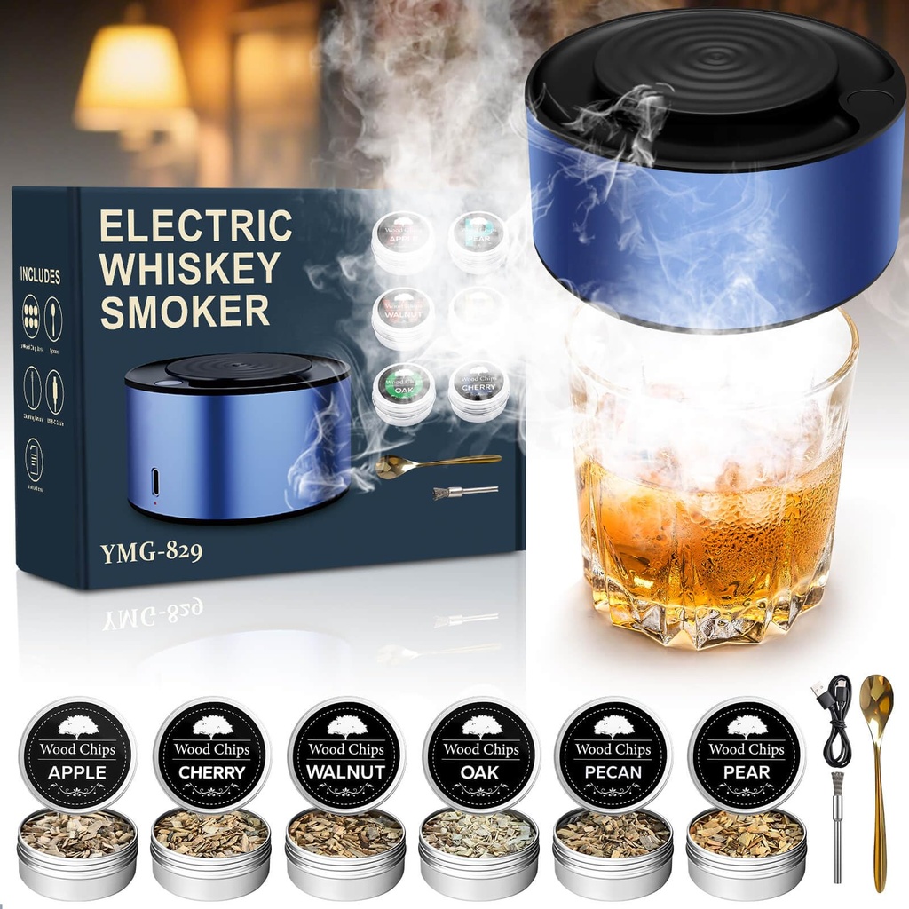 LGVOA Electric Whisky Smoker Kit With 6 Wood Chips, Rechargeable Whiskey Smoker Set Built I