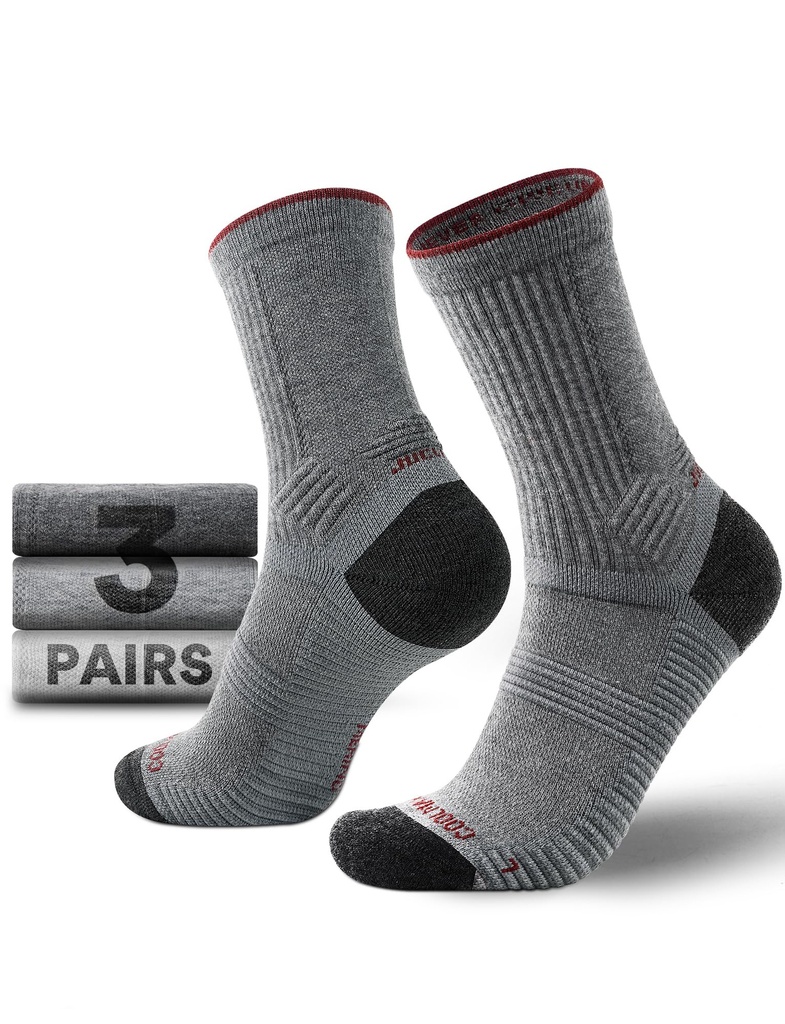 Juclise Mens Lightweight Micro Crew Hiking Socks Coolmax Merino Wool Compression Moisture W