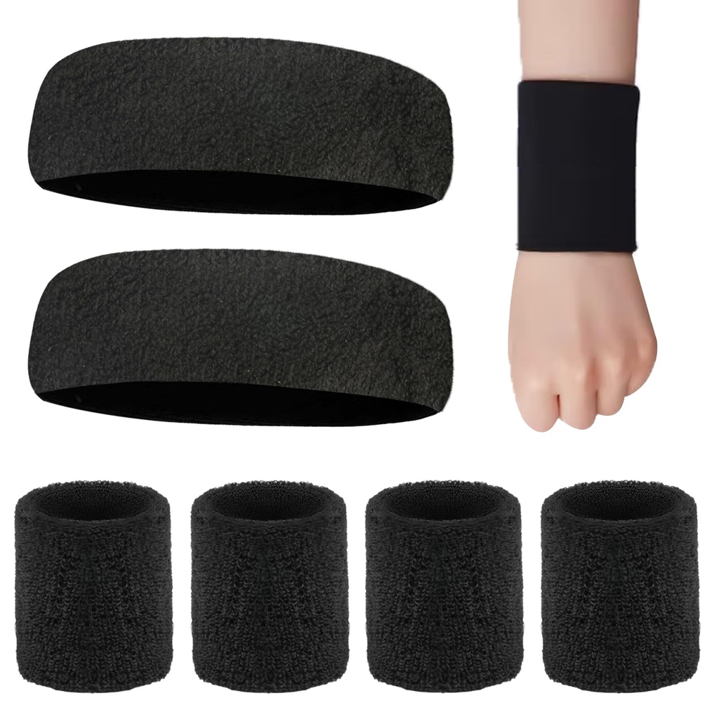 4 Pcs Wrist Bands Sweat Bands Wristbands Sweatbands for Men Women & 2 Pcs High Absorption B