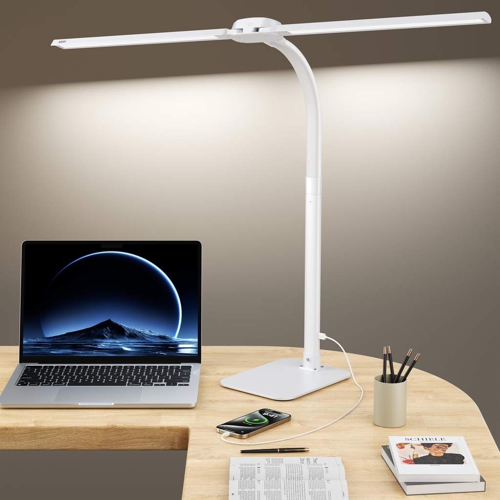 Kary LED Desk Lamp,24W Bright Desk Lamps for Home Office, Dimmable Desk Light with Base & U
