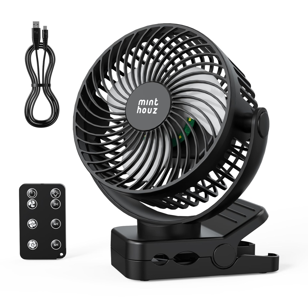 Minthouz 12000mAh Portable USB Fan, Rechargeable Clip On Fan with Remote, 45H Battery Life,