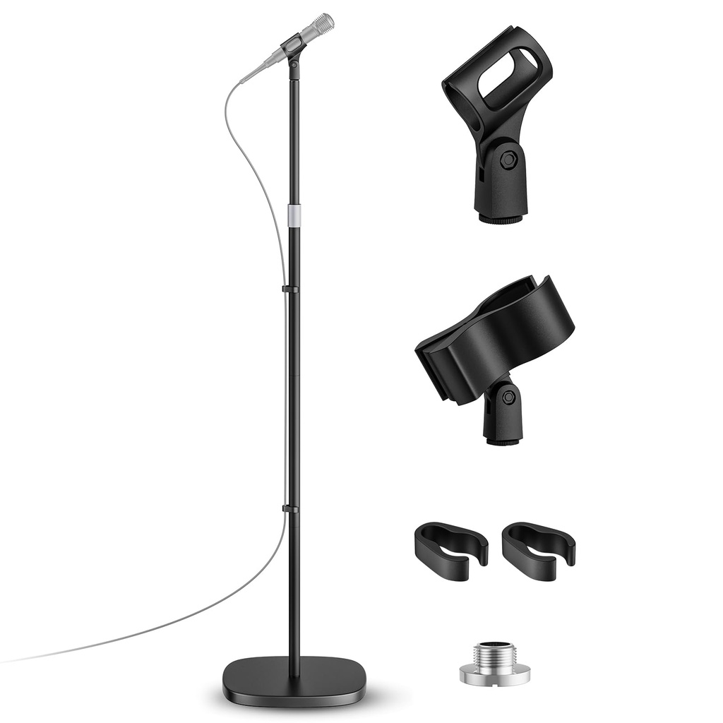 POLESTO Microphone Stand, Universal Detachable Mic Floor Stand with Compact Weighted Base, H