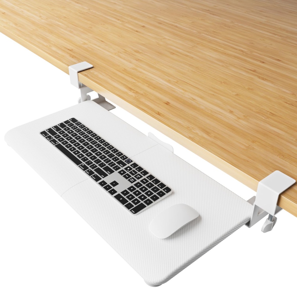 NearHub Large Keyboard Tray Under Desk Slide Out with Extra Sturdy C Clamp Mount System,26''