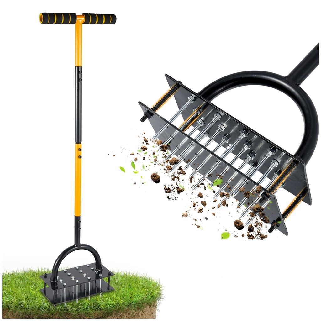 ZUCKLIGHT Lawn Aerator Spikes Aerating Tool, Metal Manual Automatic Dirt and Leaf Clean Des