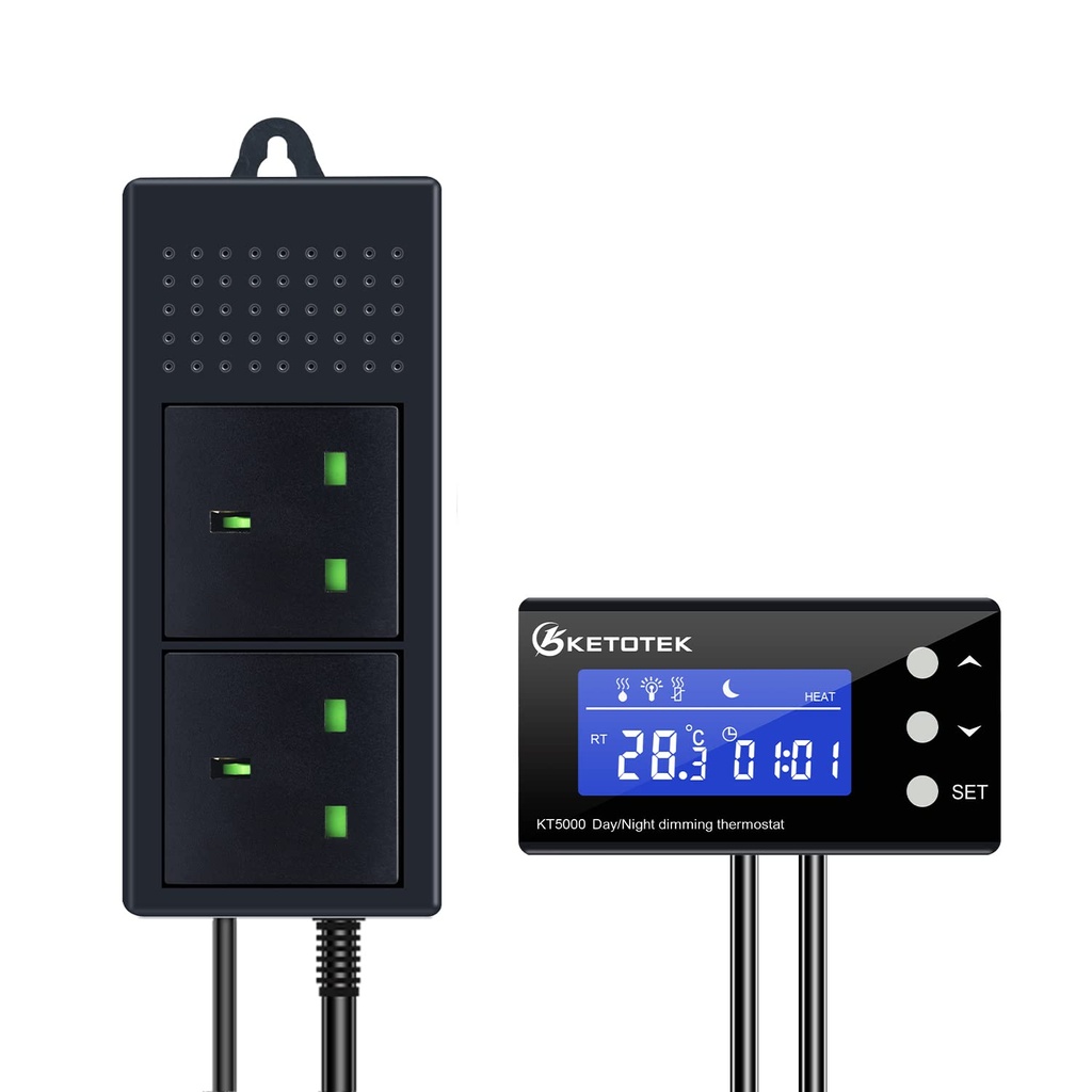 KETOTEK Digital Dimming Thermostat Reptile Day and Night Timer, PID Thermostat Plug Socket D
