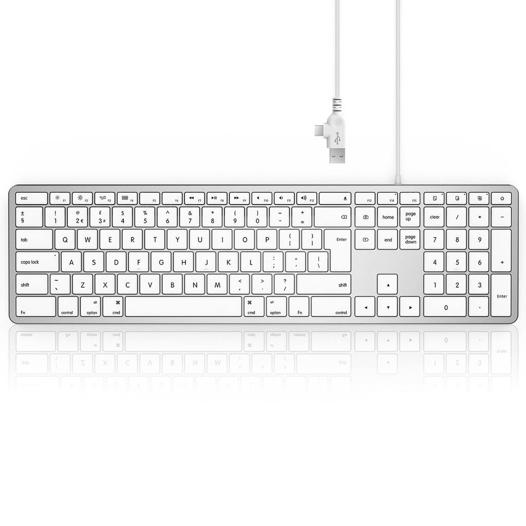 Seenda JP208 Wired Keyboard for Mac OS, Slim External Full-size Keyboard with Numeric Pad &
