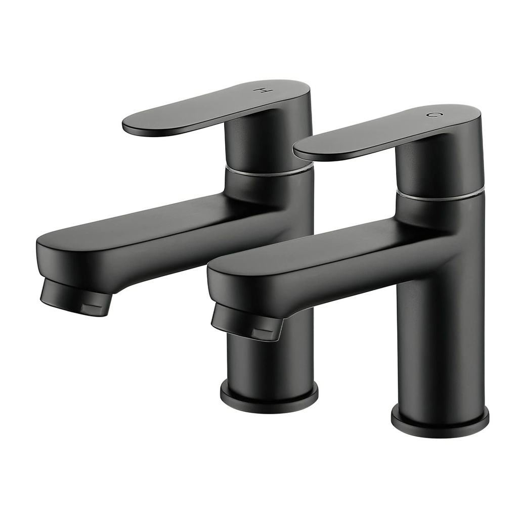 Maynosi Bathroom Basin Pillar Taps, 1/2 C Pair Sink Mixer Taps, 1/4 Turn Cloakroom Twin Fau