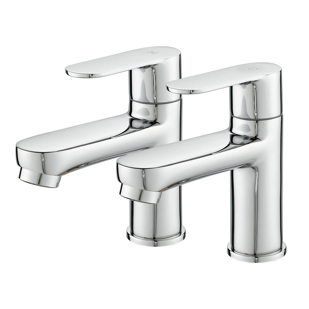 Maynosi Bathroom Basin Pillar Taps, 1/2 C Pair Sink Mixer Taps, 1/4 Turn Cloakroom Twin Fau