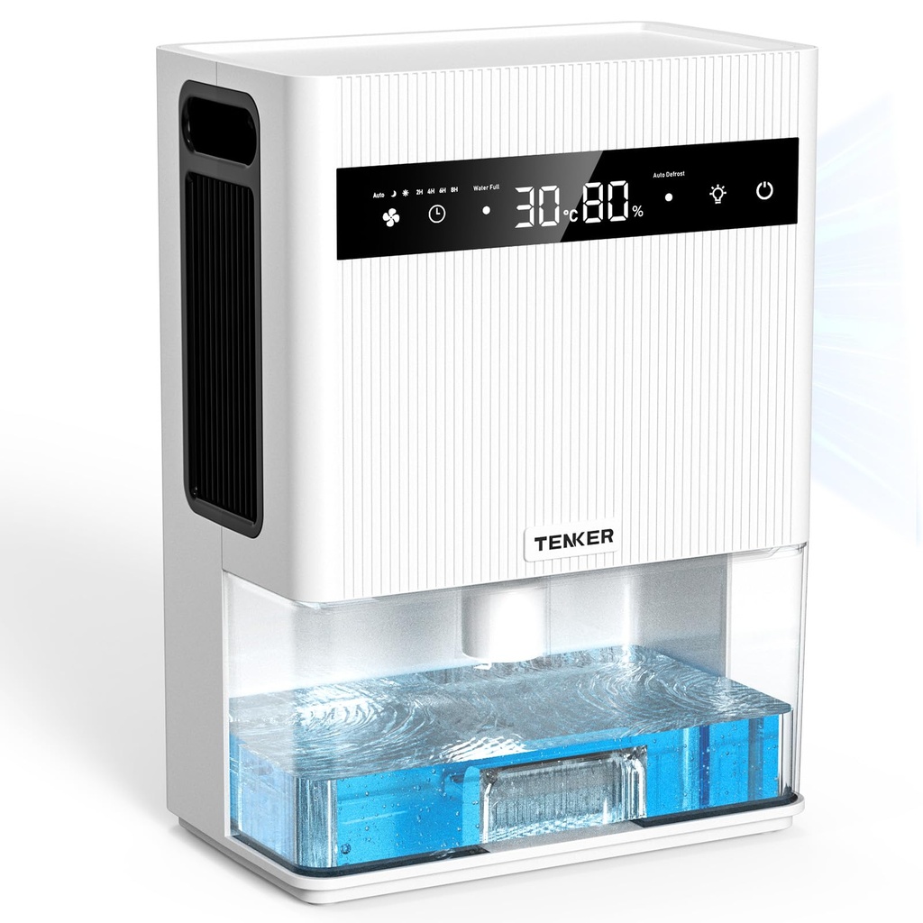 Tenker Dehumidifier, 3L (106 oz) Dehumidifiers for Home with Digital Temperature & Humidity