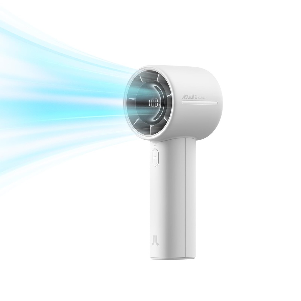JISULIFE Portable Handheld Fan, 5000mAh Turbo Fan with 5 Speeds, LED Display, 28H Runtime, R