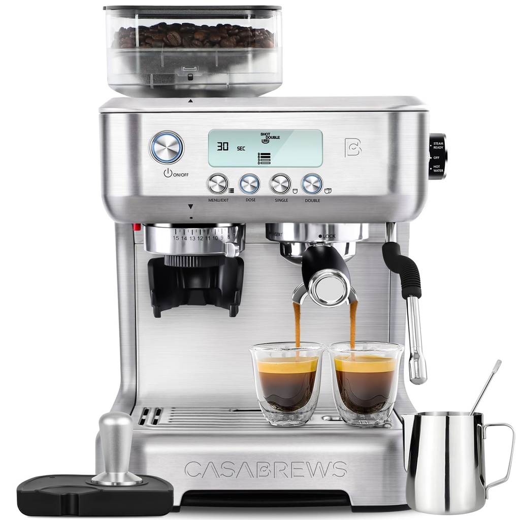 CASABREWS Espresso Machine with Grinder, Barista Espresso Maker with Milk Frother Steam Wand
