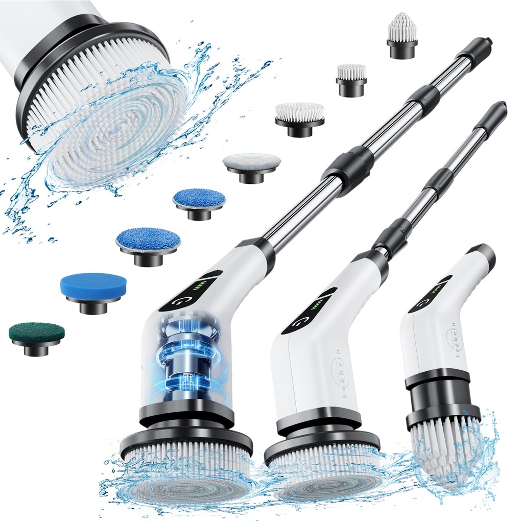 Leebein Electric Spin Scrubber, Cordless Cleaning Brush with 8 Replaceable Brush Heads