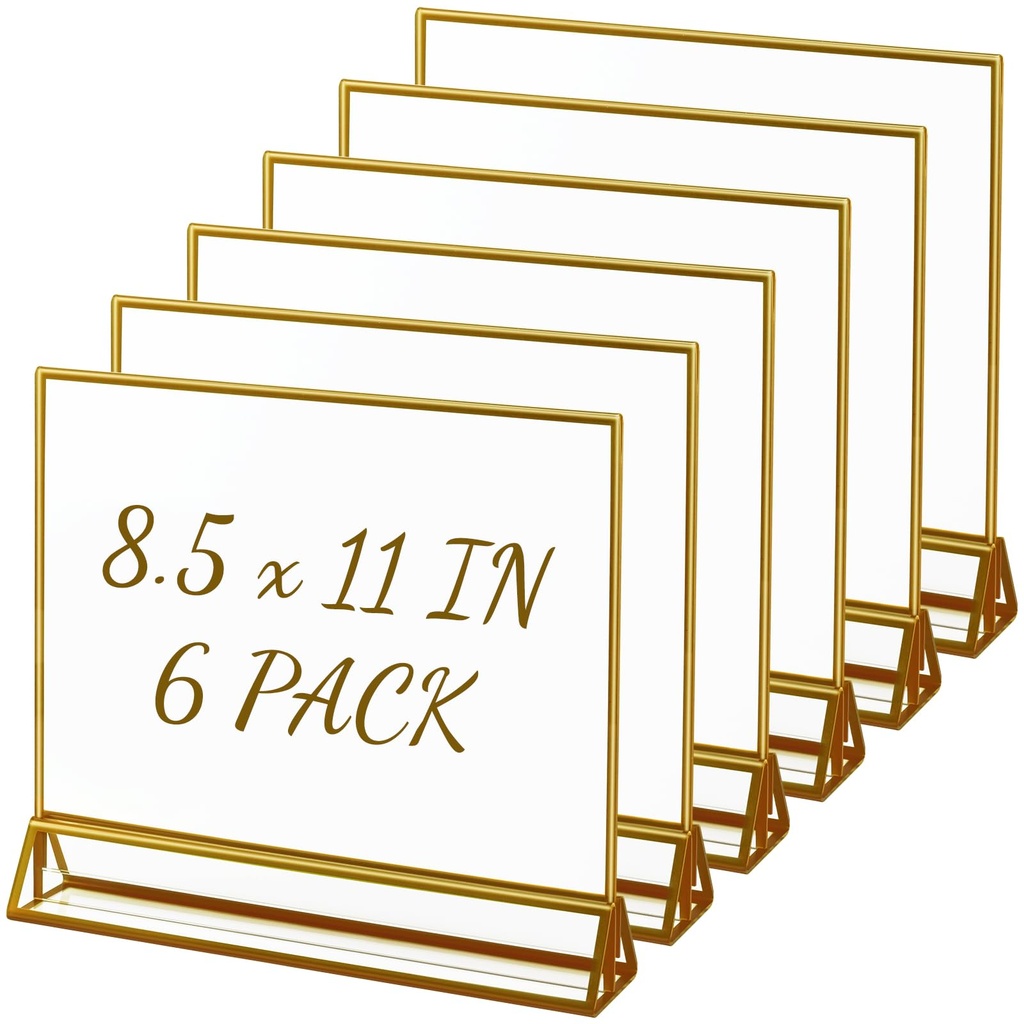 Boxalls Gold Border Acrylic Sign Holder, 21x28 cm / 8.5x11 inch Horizontal Acrylic Picture