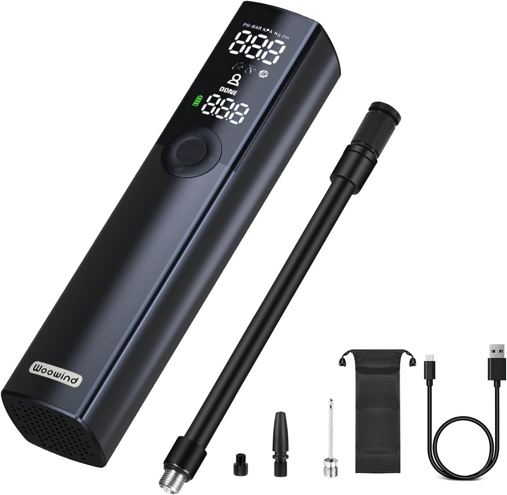 Tyre Inflator Electric Bike Pump, Woowind BP188 Portable Air Pump for Bikes, Auto Shut-Off