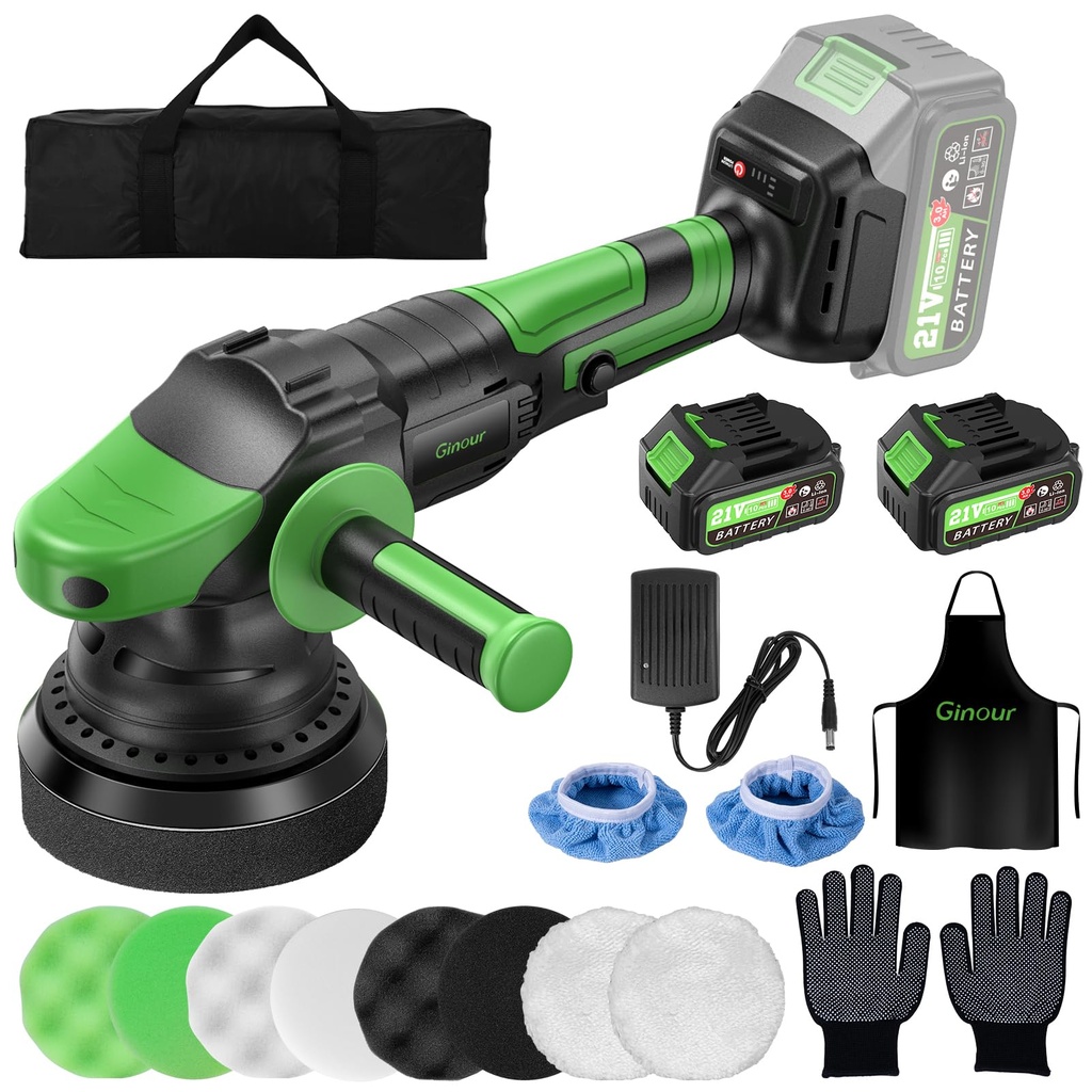 Ginour Cordless Car Polisher for Car Detailing, 900W Brushless Dual Action Car Polisher wit