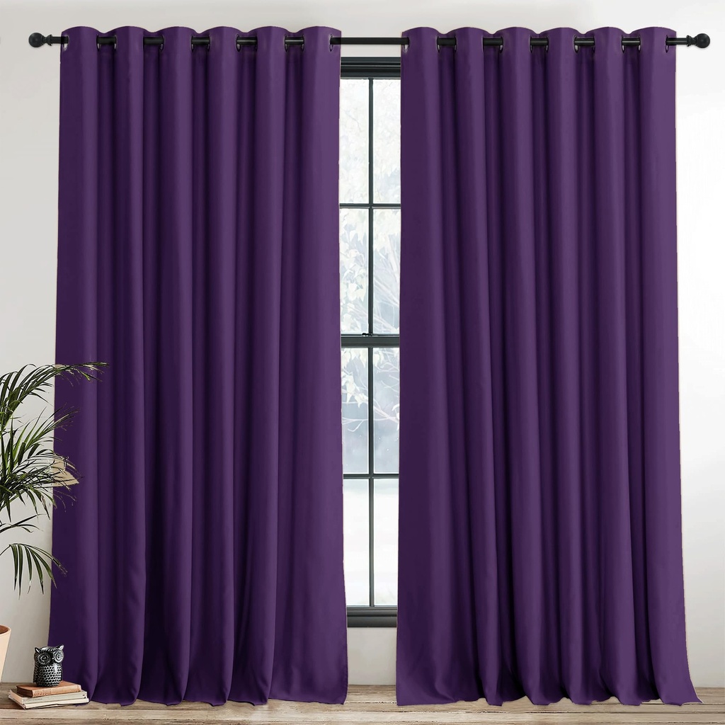 PONY DANCE Extra Wide Hotel Purple Blackout Curtains for Living Room Thermal Insulated Door