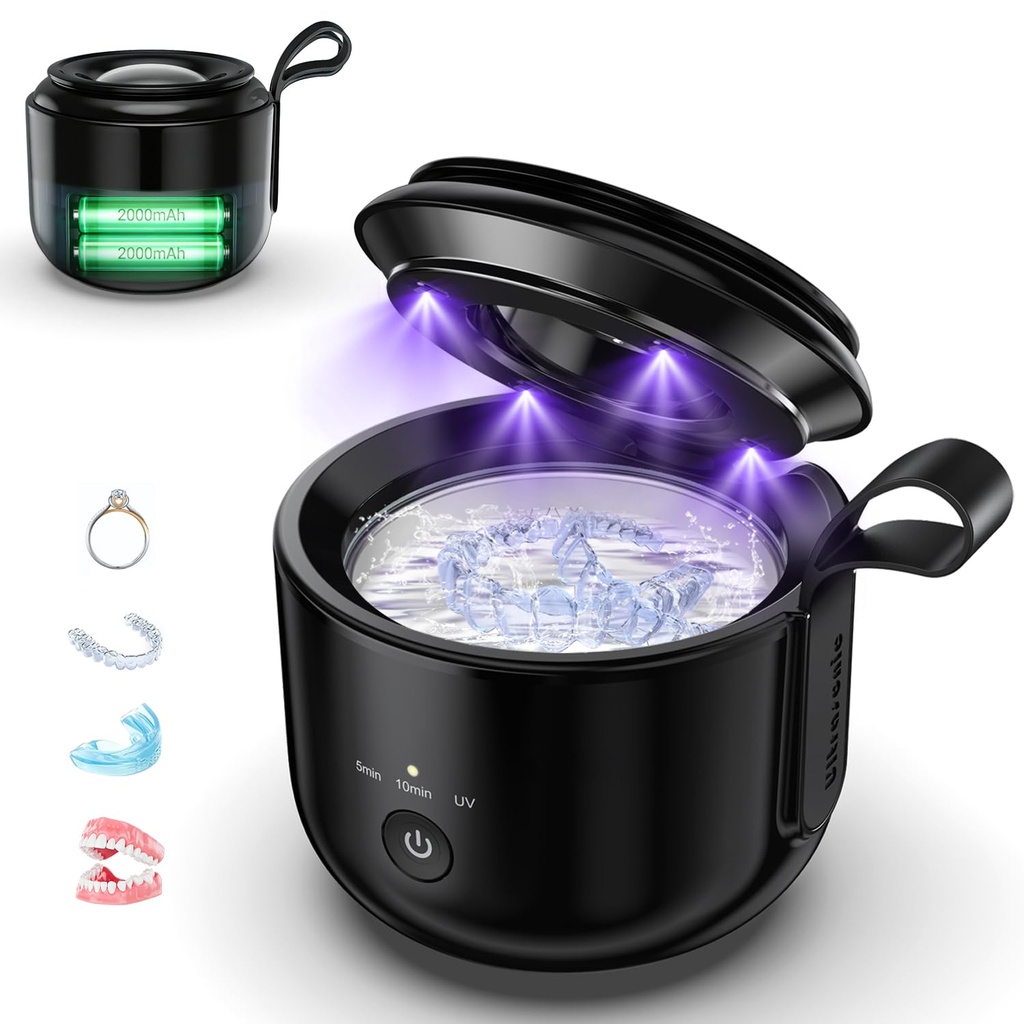 Upgraded Cordless Ultrasonic Retainer Cleaner 48kHz Portable Ultrasonic Denture Cleaning fo