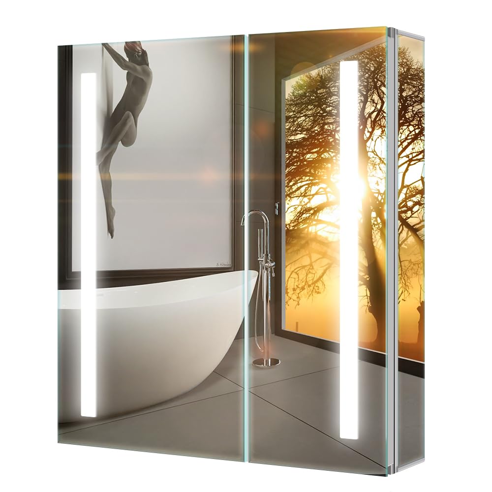 Tokvon Penumbra Smart Bathroom Mirror Cabinet with Demister, LED Light, Shaver Socket