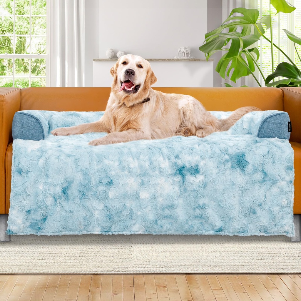 blunique Dog Sofa Bed, Faux Fur Cover, Pet Bolster Mat for Couch, Dogs Furniture Protector,