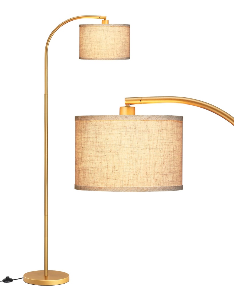 EDISHINE LED Floor Lamp, 63" Standing Lamp with Adjustable Linen Shade, Gold Metal Arc Light
