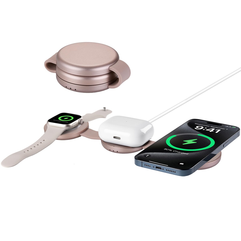 INMOZATA 3-in-1 Wireless Charging Station, QI2 Certified 15W Fast Magnetic Phone Charger,Fo