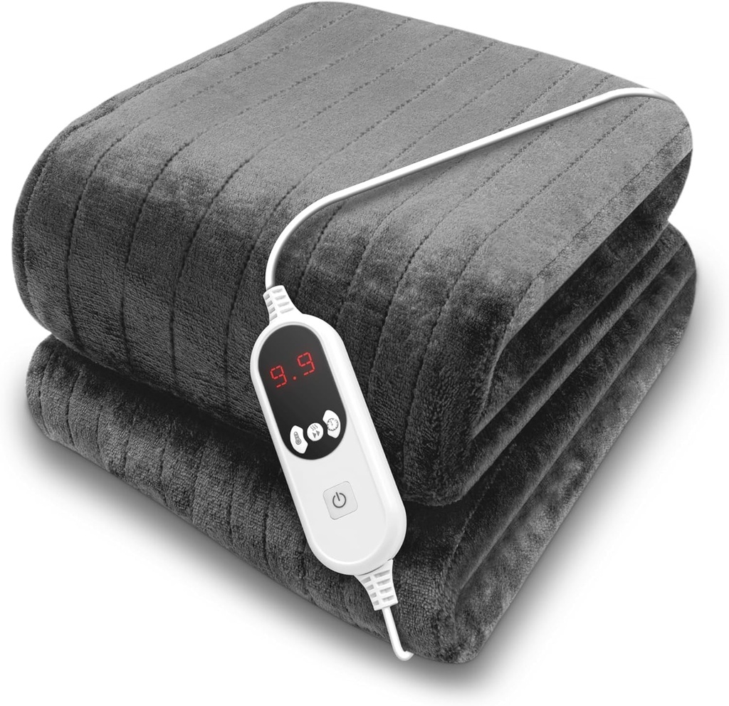 Purus Grey XL Heated Throw Electric Blanket, 180 x 130cm Heated Blanket Machine Washable Sof