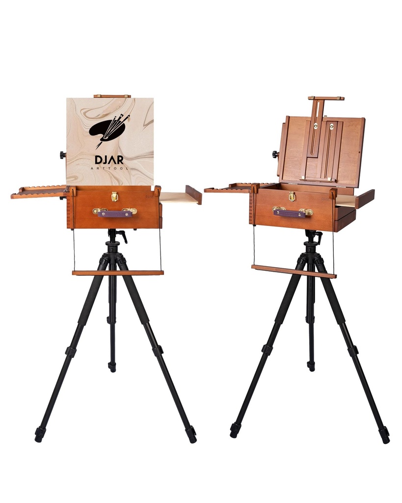 DJAR Portable Plein Air Art Easel, Beechwood Adjustable Travel French Easel with Aluminum Tr