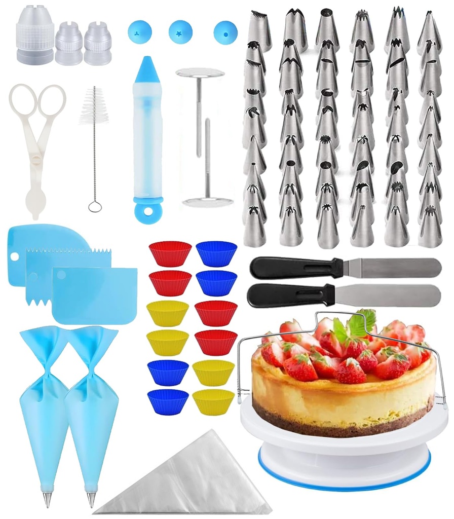 Cake Decorating Kit, 112PC, Hupecham Cake Turntable, Piping Bags and Nozzles, Baking Set Acc