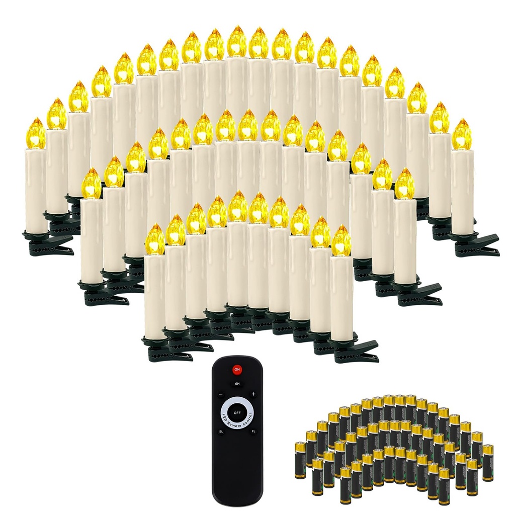 OZAVO Led Christmas Tree Candles with Remote 30 pcs Wireless Flameless Flickering Clip-on T