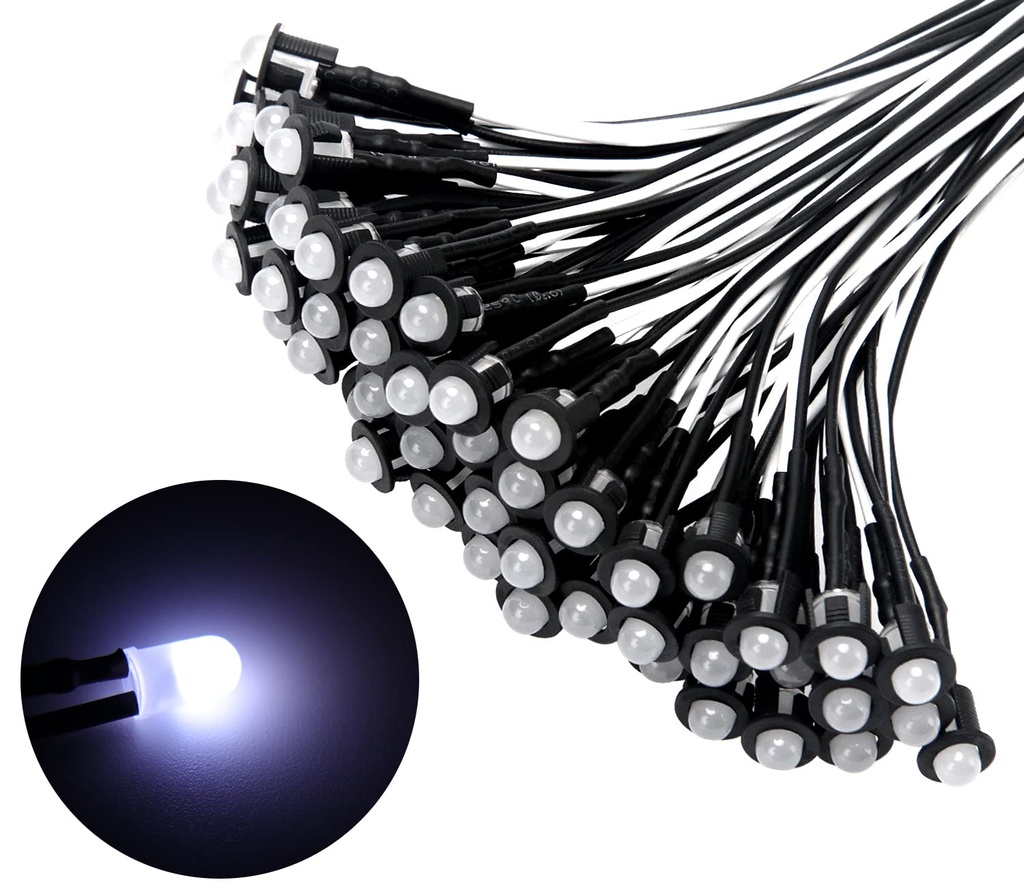 Lyeteung 50 PCS 5mm 12V Prewired LED Diodes Light with Diffused Colored Lens, White, 20cm P