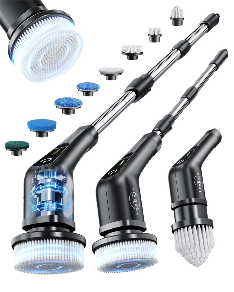 Leebein Electric Spin Scrubber, Cordless Cleaning Brush with 8 Replaceable Brush Heads, Exte