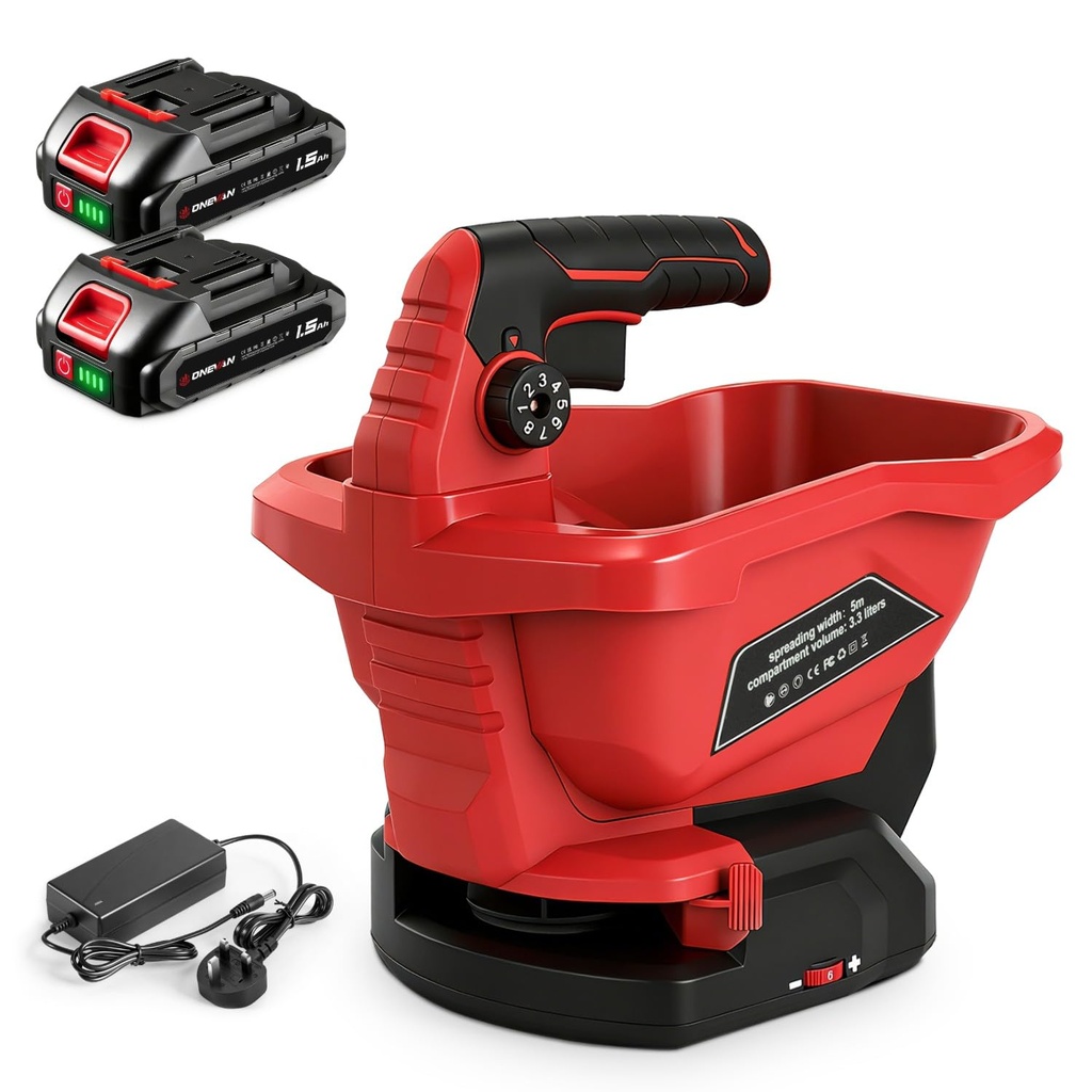 Cordless Seed Spreader - 3.3L Grass Seed Spreader, with 6 Speed Settings, 8 Spread Levels