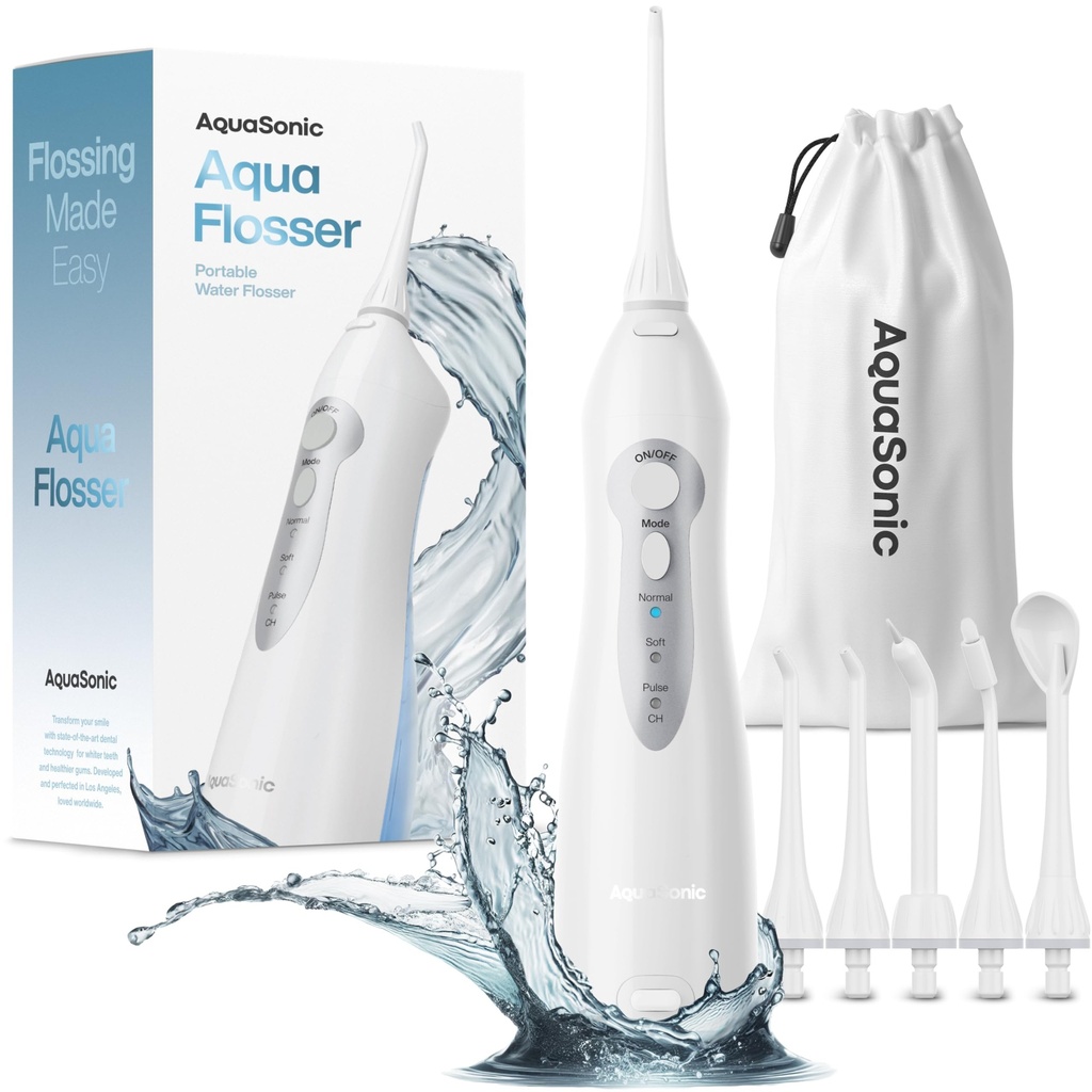 AquaSonic Aqua Flosser - Cordless Rechargeable Water Flosser for Teeth - Waterproof, Portabl