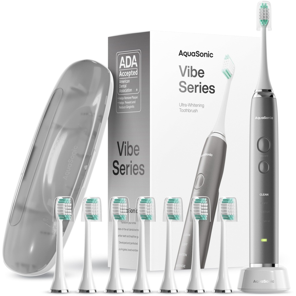 Aquasonic Vibe Series Ultra Whitening Toothbrush ADA Accepted Electric Toothbrush - 8 Brush